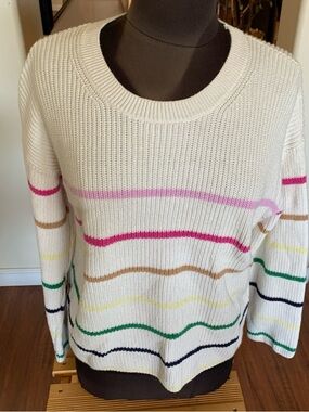 GAP Cream Crewneck Sweater with Multicolor Stripes
